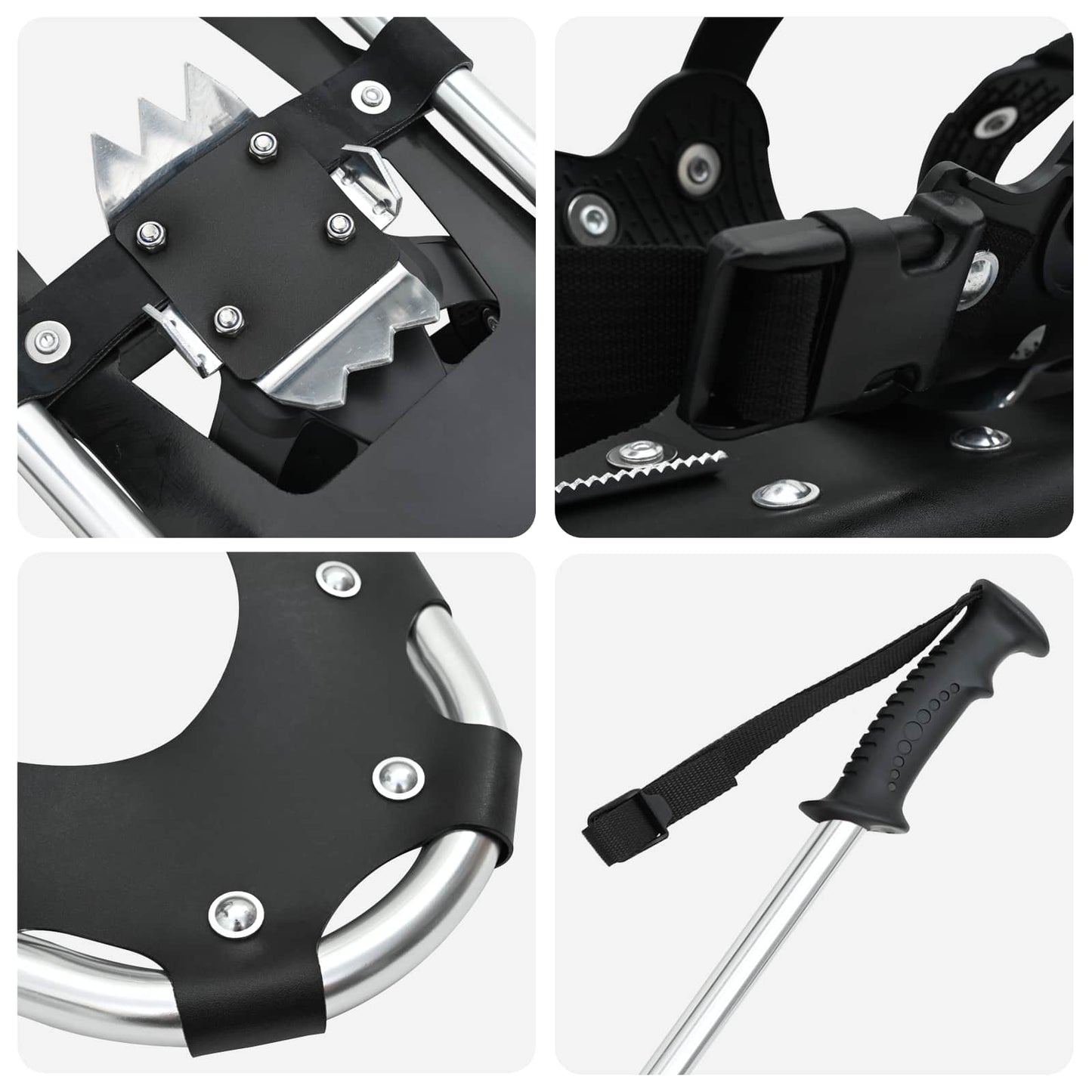 3 in 1 Schneeschuhe mit Wanderstöcken Silber und Schwarz