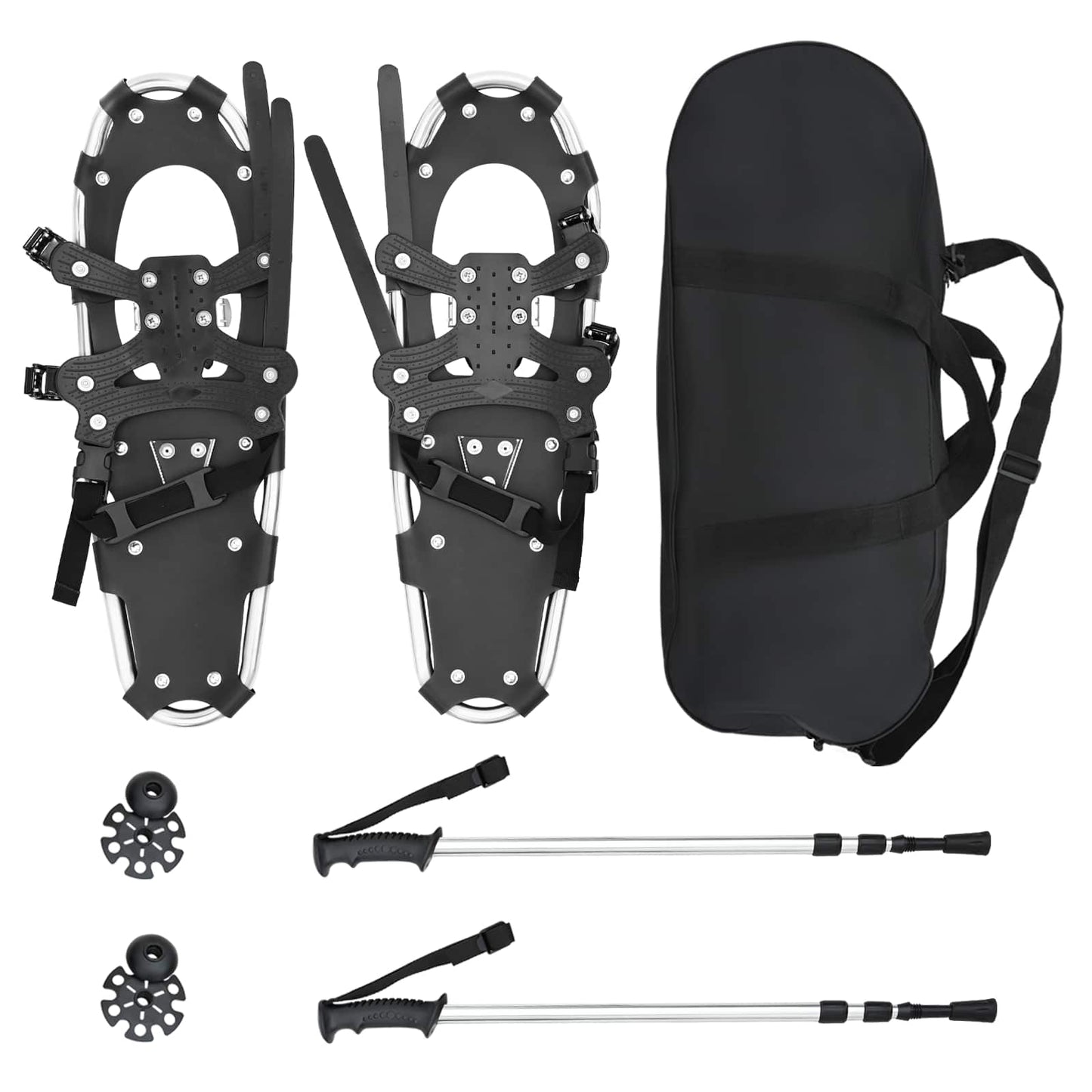 3 in 1 Schneeschuhe mit Wanderstöcken Silber und Schwarz