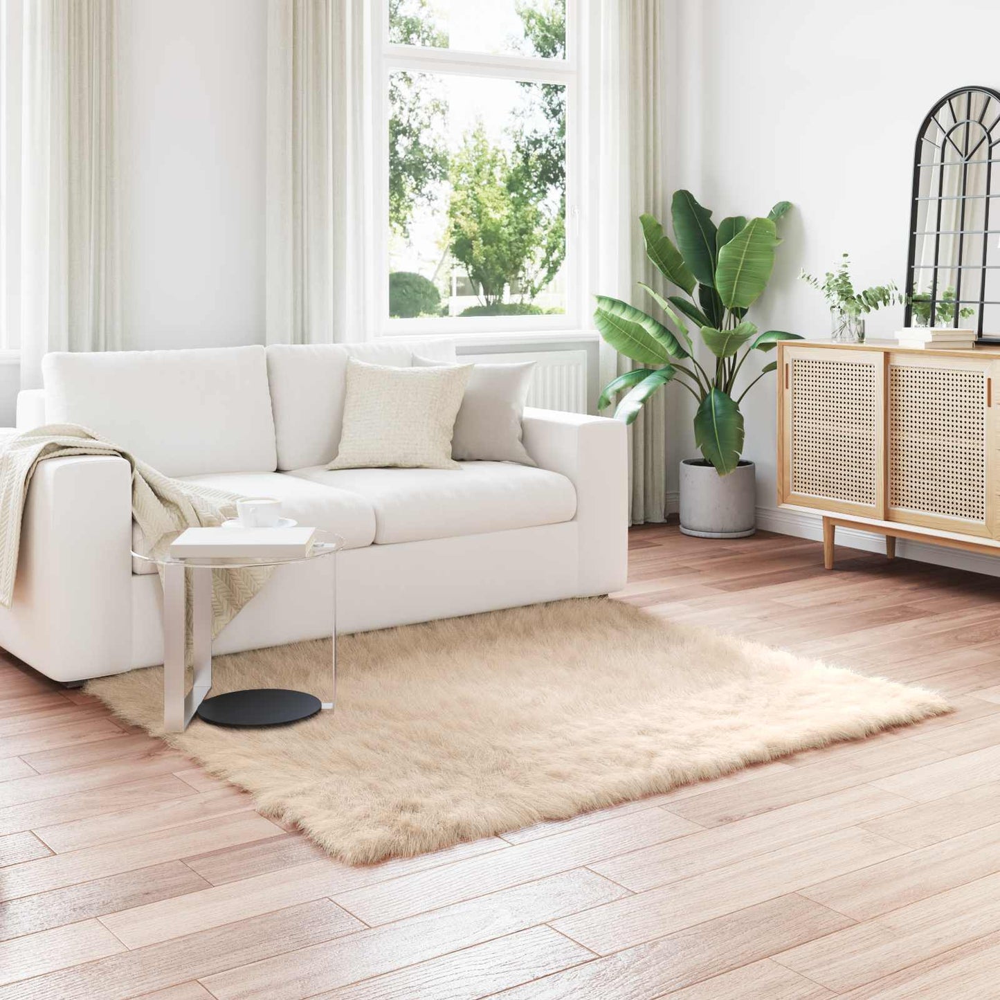 vidaXL Kunstschaffell Teppich Tafalla Beige 160 x 160 cm Polyester