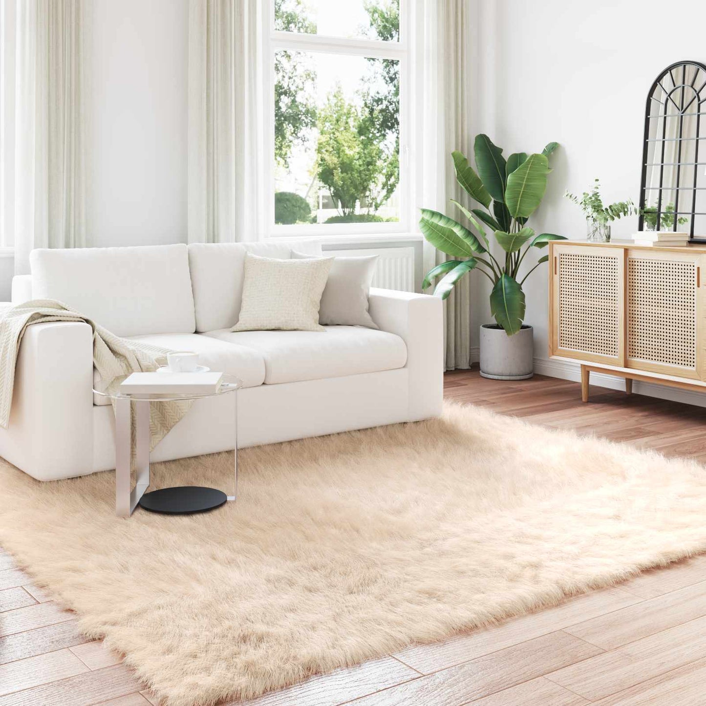 vidaXL Kunstschaffell Teppich Tafalla Beige 240 x 240 cm Polyester