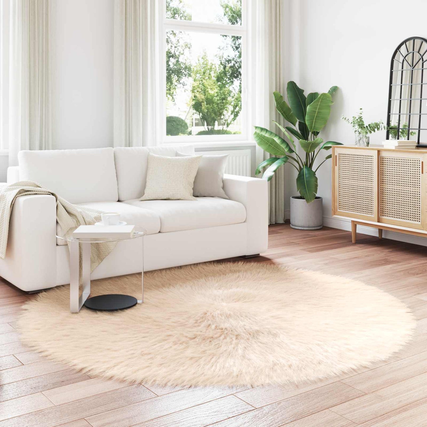 vidaXL Kunstschaffell Teppich Tafalla Beige Ø 160 cm Polyester