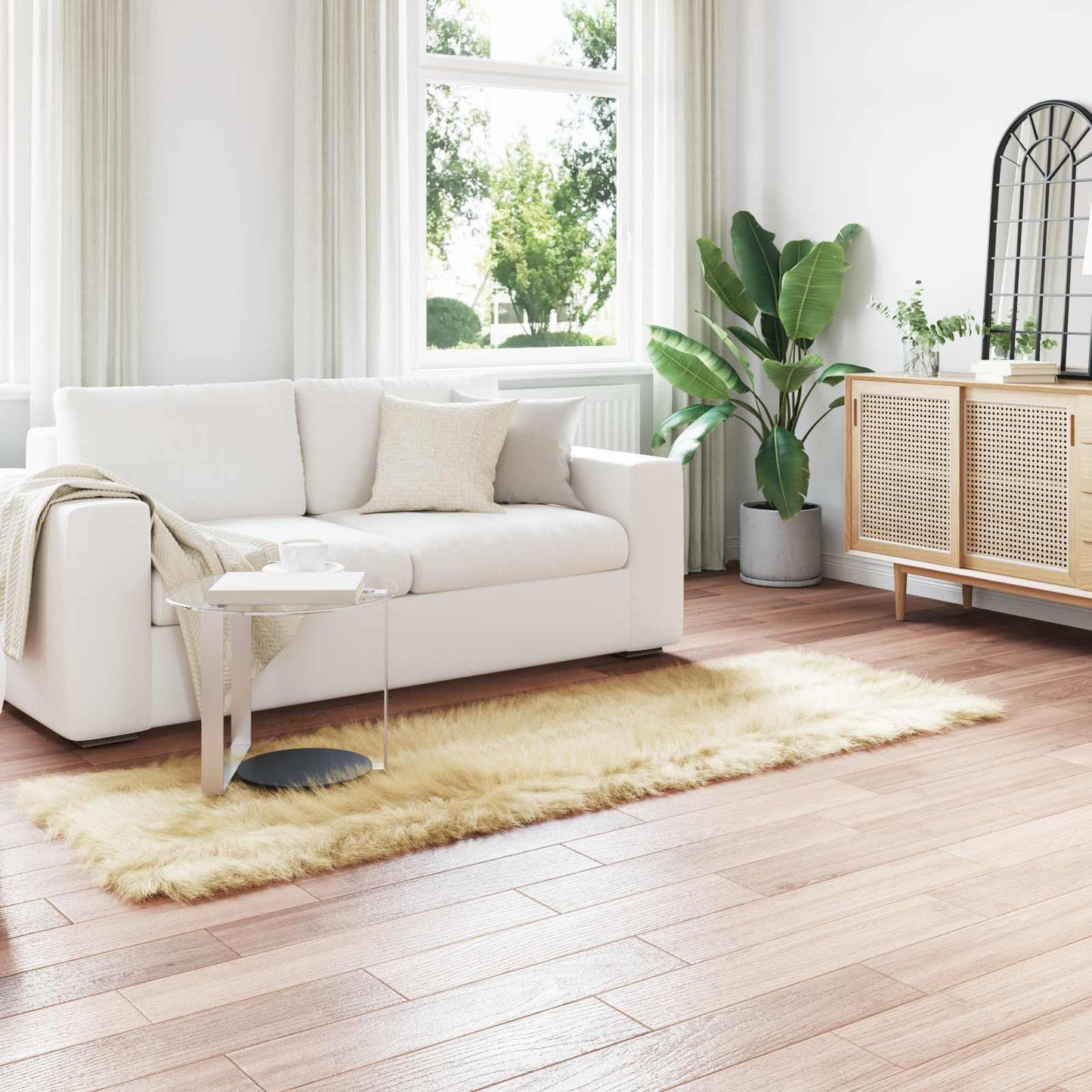 vidaXL Kunstschaffell Teppich Tafalla Creme 80 x 250 cm Polyester