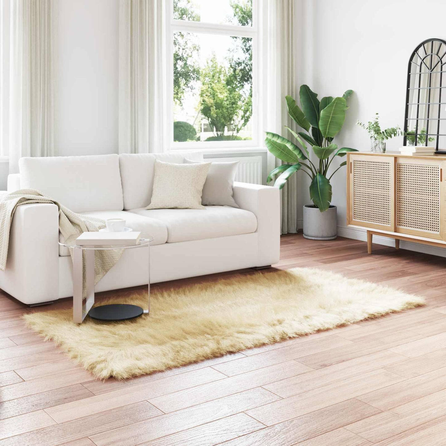 vidaXL Kunstschaffell Teppich Tafalla Creme 100 x 200 cm Polyester