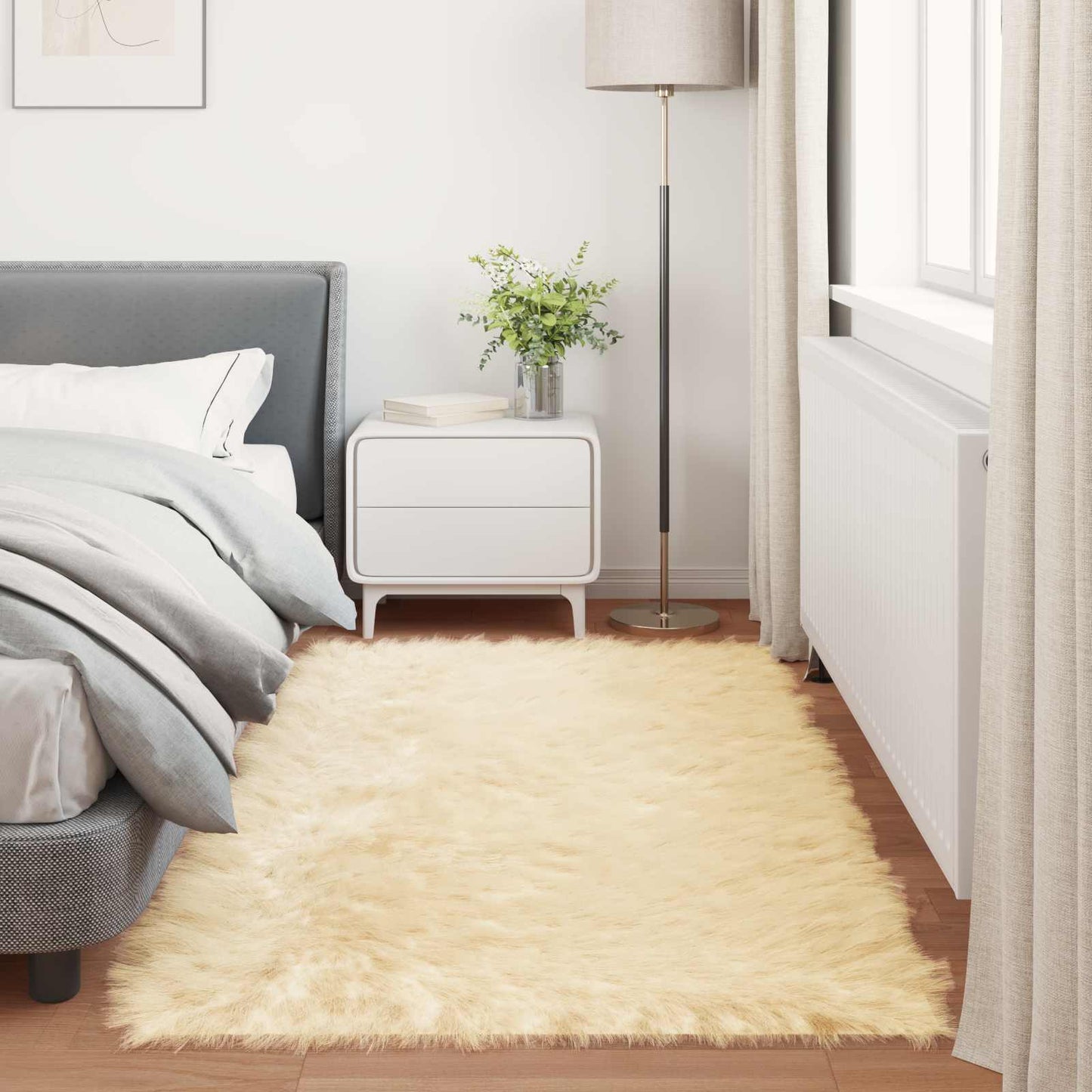 vidaXL Kunstschaffell Teppich Tafalla Creme 100 x 200 cm Polyester