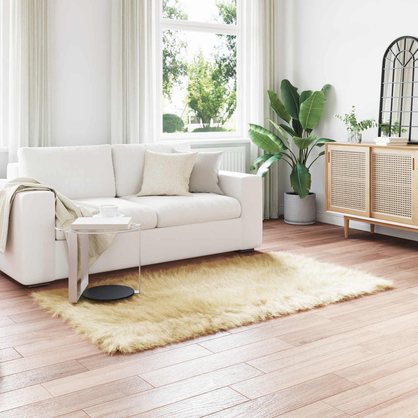 vidaXL Kunstschaffell Teppich Tafalla Creme 140 x 200 cm Polyester