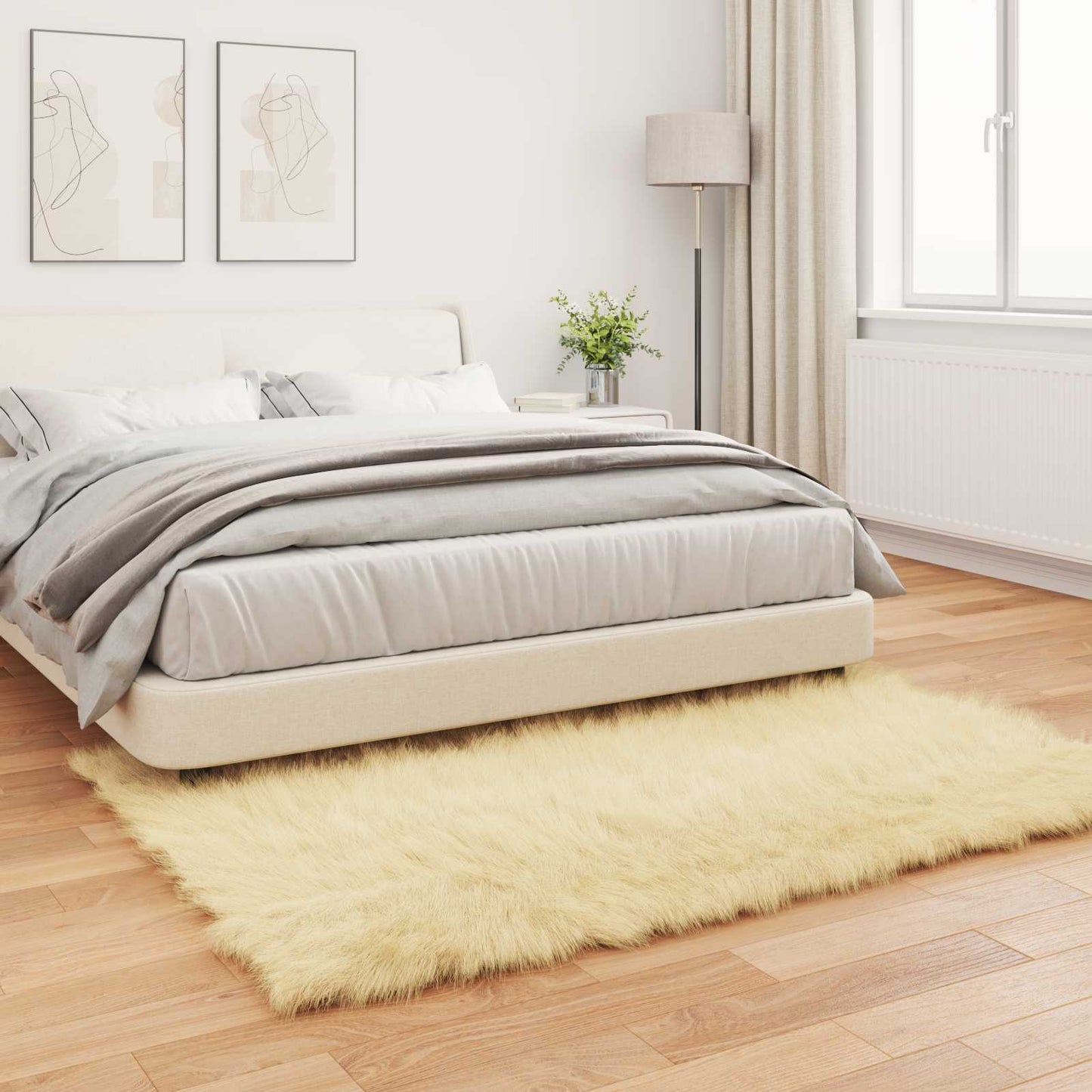 vidaXL Kunstschaffell Teppich Tafalla Creme 140 x 200 cm Polyester
