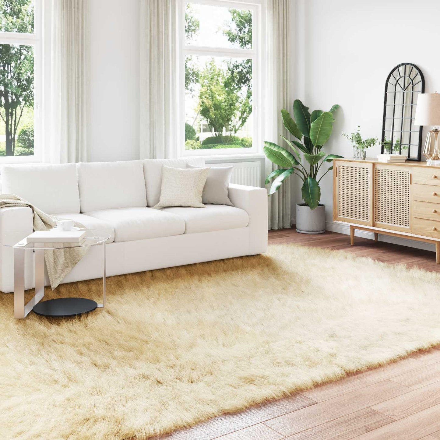 vidaXL Kunstschaffell Teppich Tafalla Creme 200 x 280 cm Polyester
