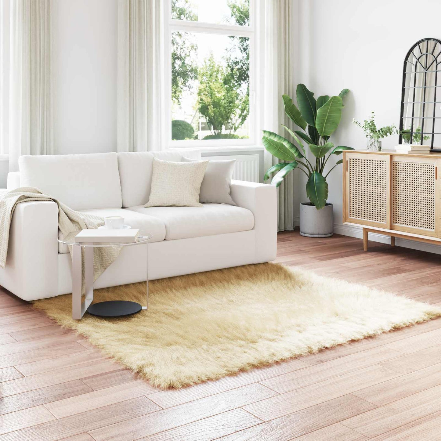 vidaXL Kunstschaffell Teppich Tafalla Creme 120 x 120 cm Polyester