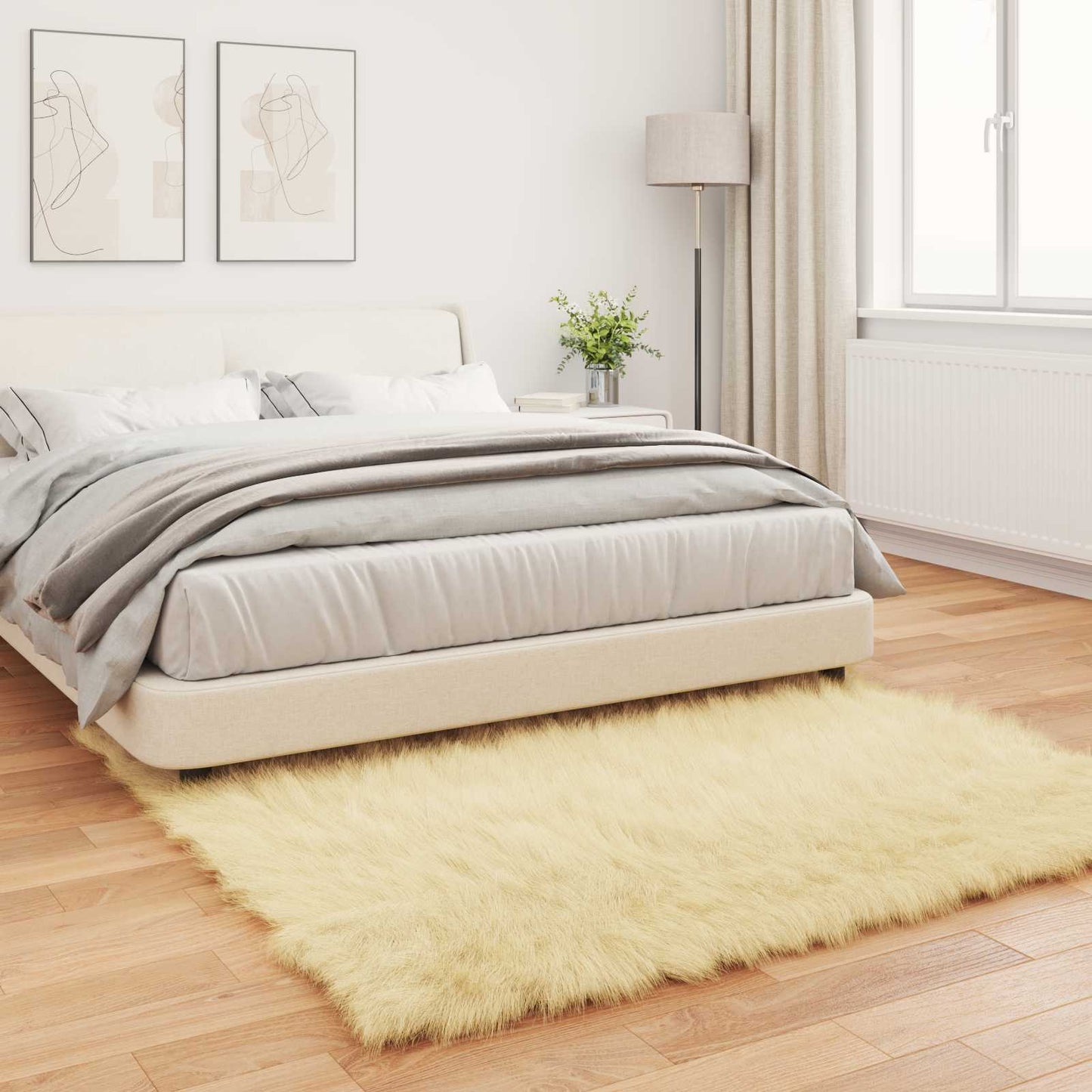 vidaXL Kunstschaffell Teppich Tafalla Creme 120 x 120 cm Polyester