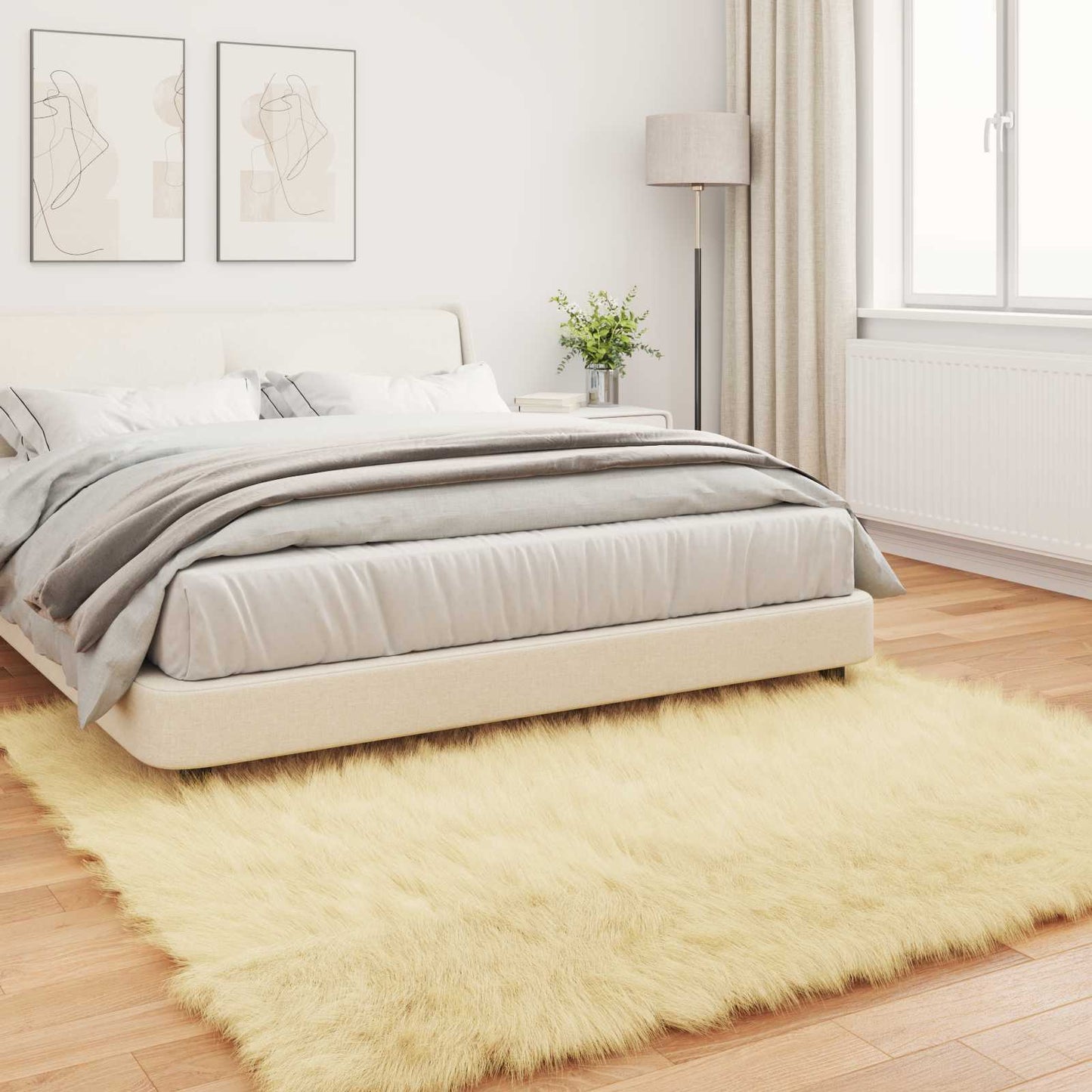 vidaXL Kunstschaffell Teppich Tafalla Creme 200 x 200 cm Polyester
