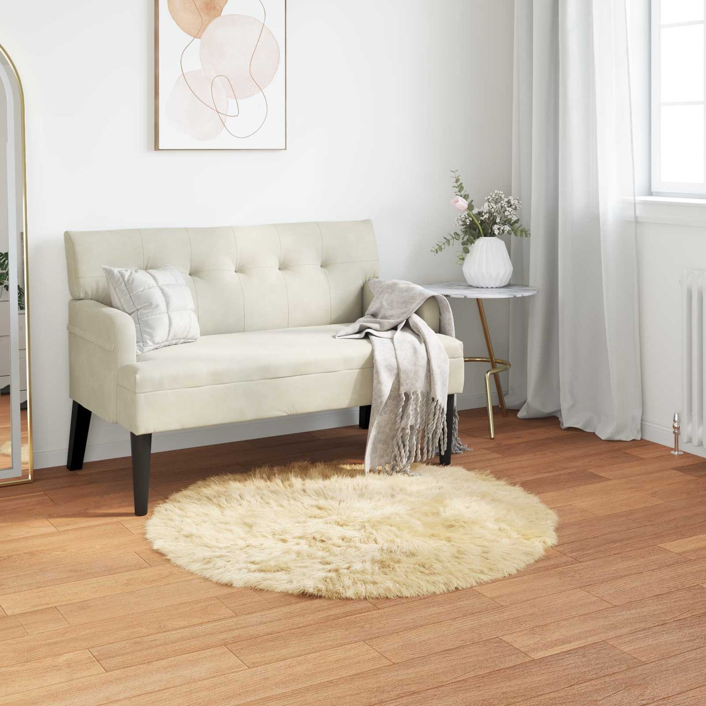 vidaXL Kunstschaffell Teppich Tafalla Creme Ø 120 cm Polyester