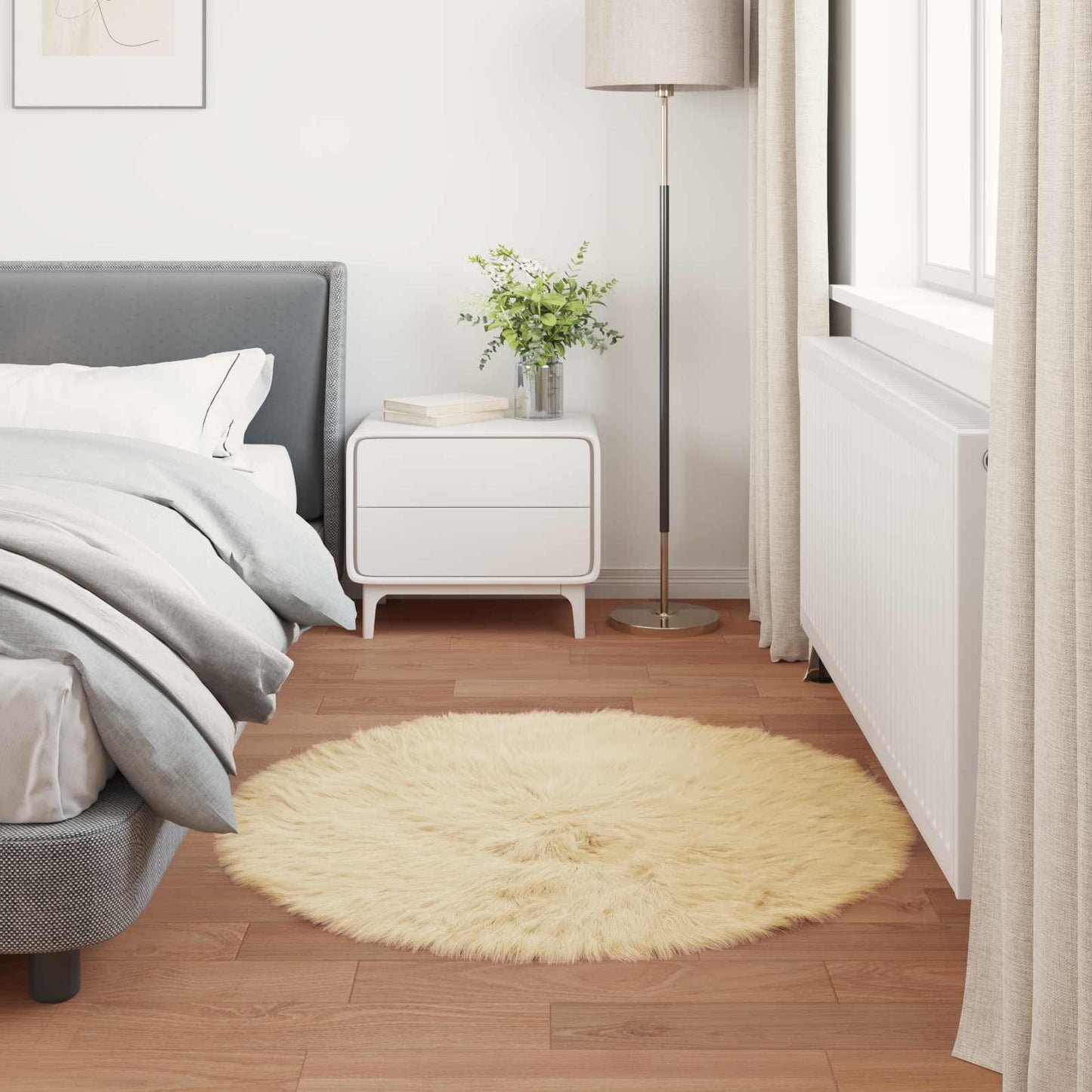 vidaXL Kunstschaffell Teppich Tafalla Creme Ø 120 cm Polyester