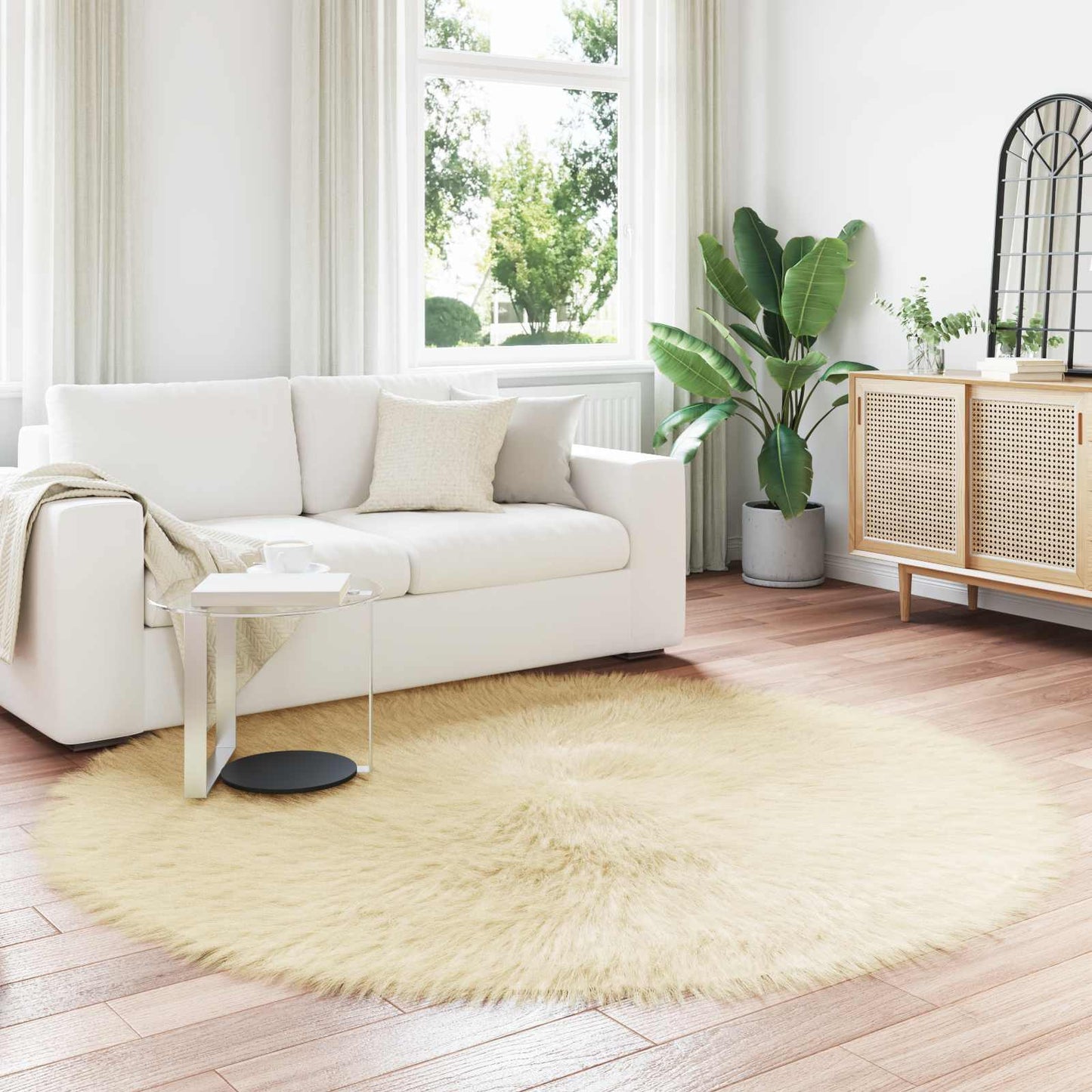 vidaXL Kunstschaffell Teppich Tafalla Creme Ø 160 cm Polyester