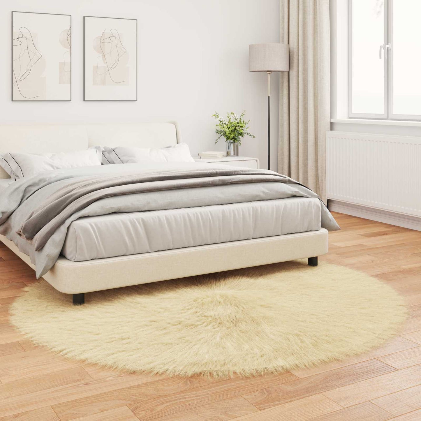 vidaXL Kunstschaffell Teppich Tafalla Creme Ø 160 cm Polyester