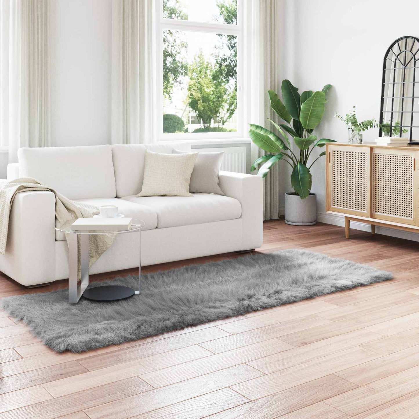 vidaXL Kunstschaffell Teppich Tafalla Grau 80 x 250 cm Polyester