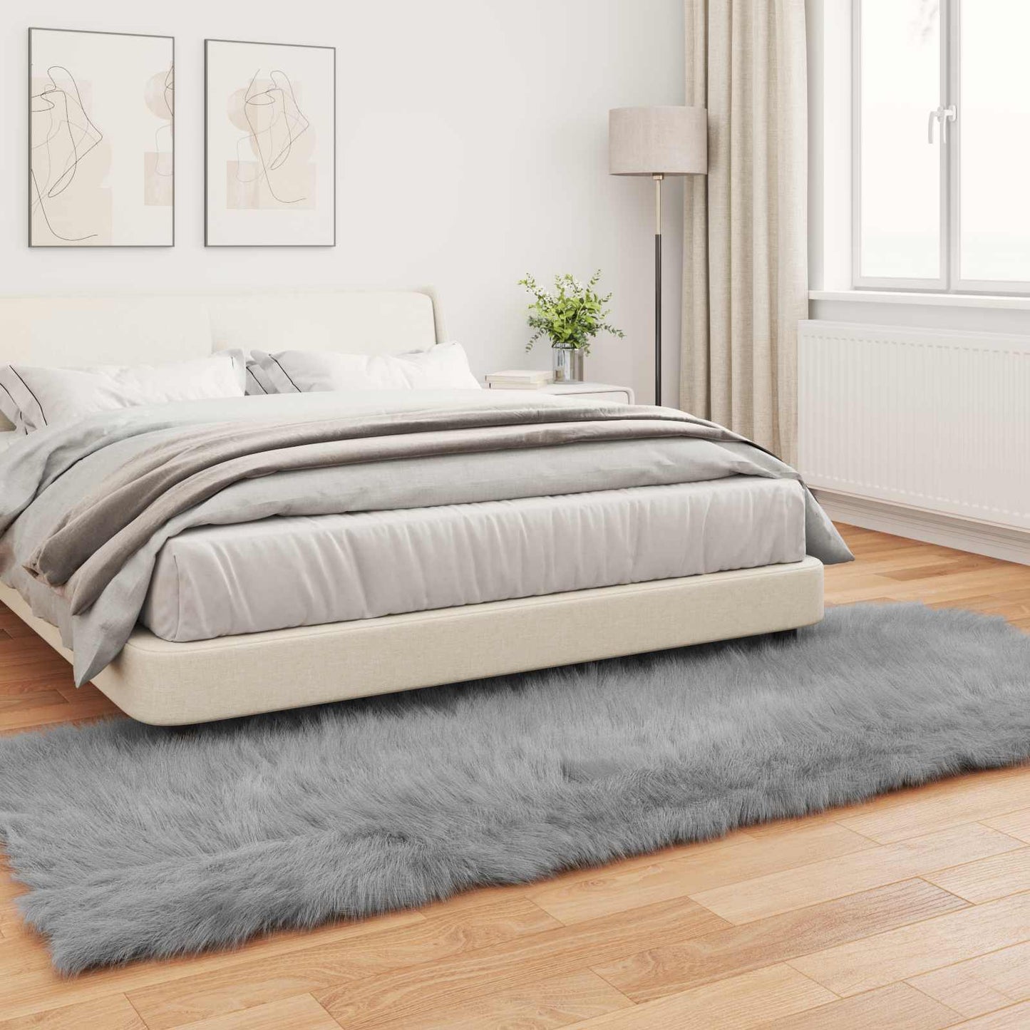vidaXL Kunstschaffell Teppich Tafalla Grau 80 x 250 cm Polyester