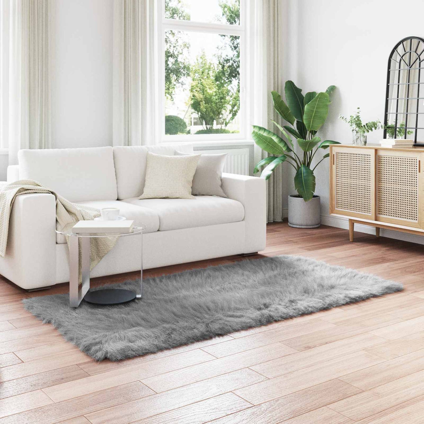 vidaXL Kunstschaffell Teppich Tafalla Grau 100 x 200 cm Polyester
