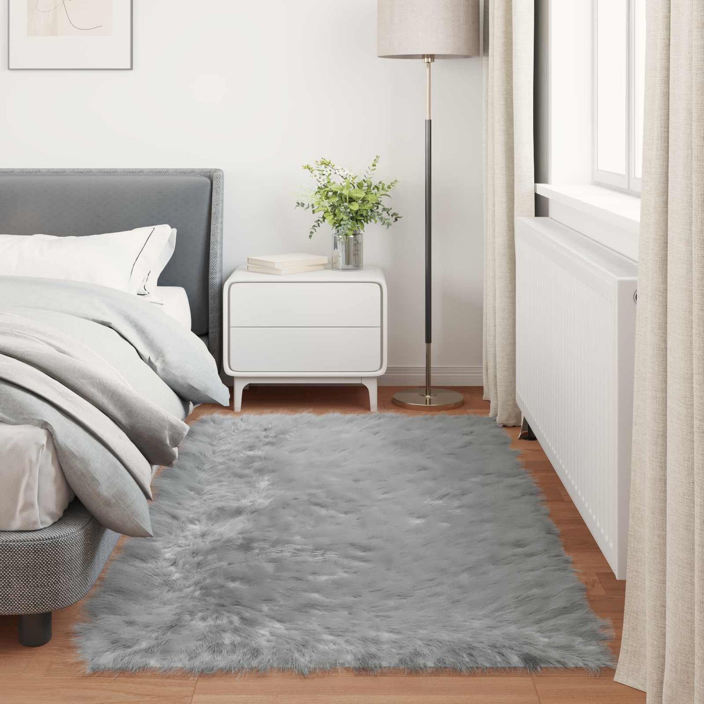 vidaXL Kunstschaffell Teppich Tafalla Grau 100 x 200 cm Polyester