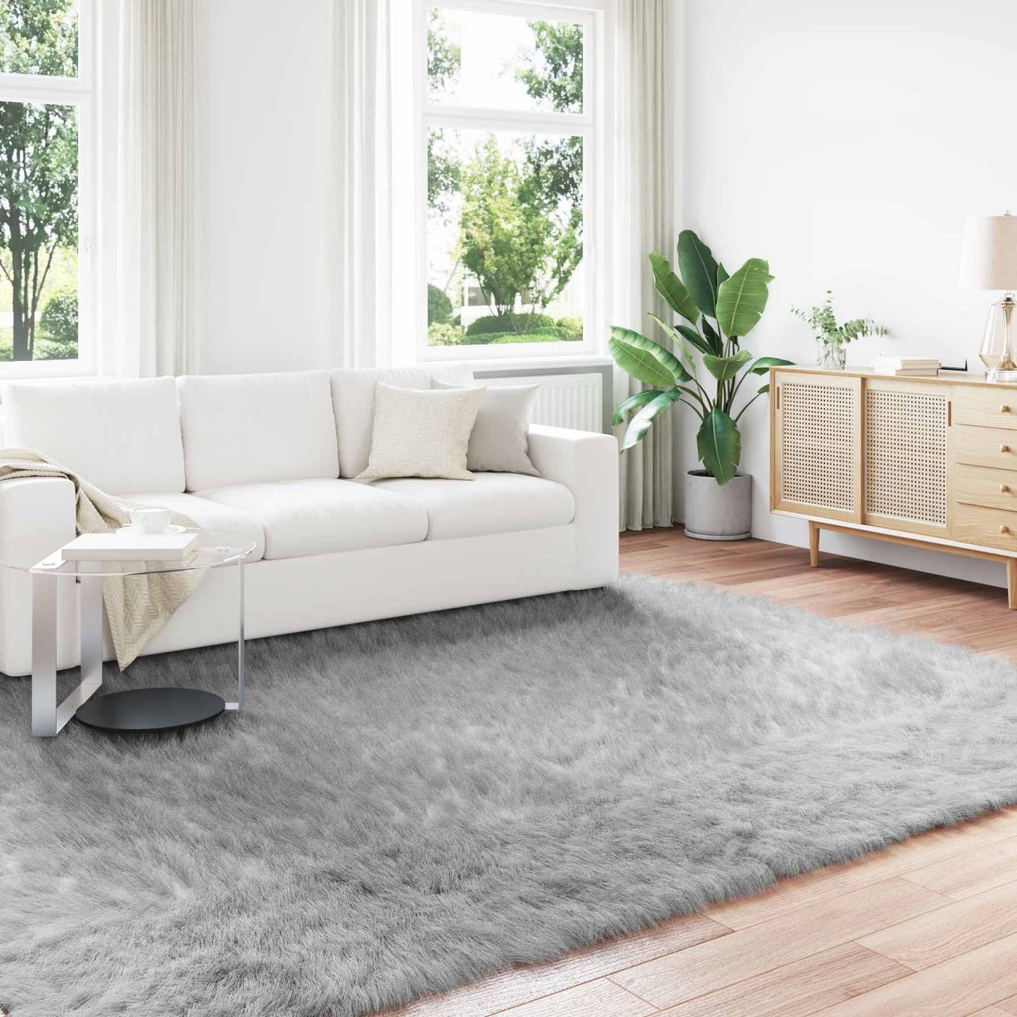 vidaXL Kunstschaffell Teppich Tafalla Grau 200 x 280 cm Polyester
