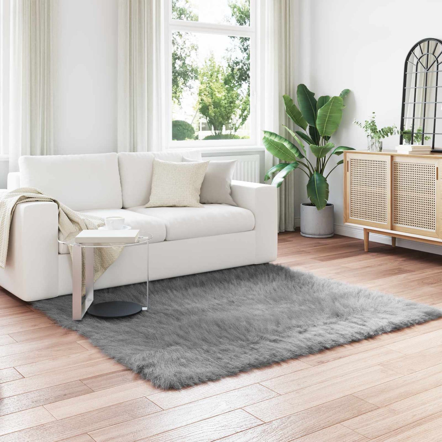 vidaXL Kunstschaffell Teppich Tafalla Grau 120 x 120 cm Polyester
