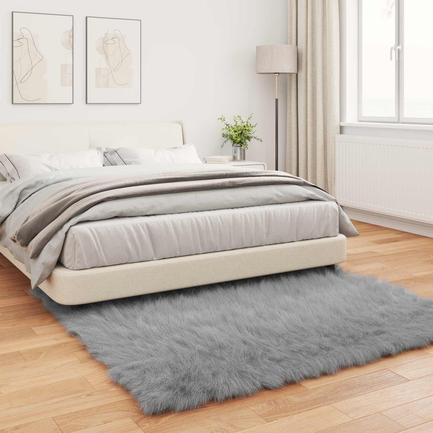 vidaXL Kunstschaffell Teppich Tafalla Grau 120 x 120 cm Polyester