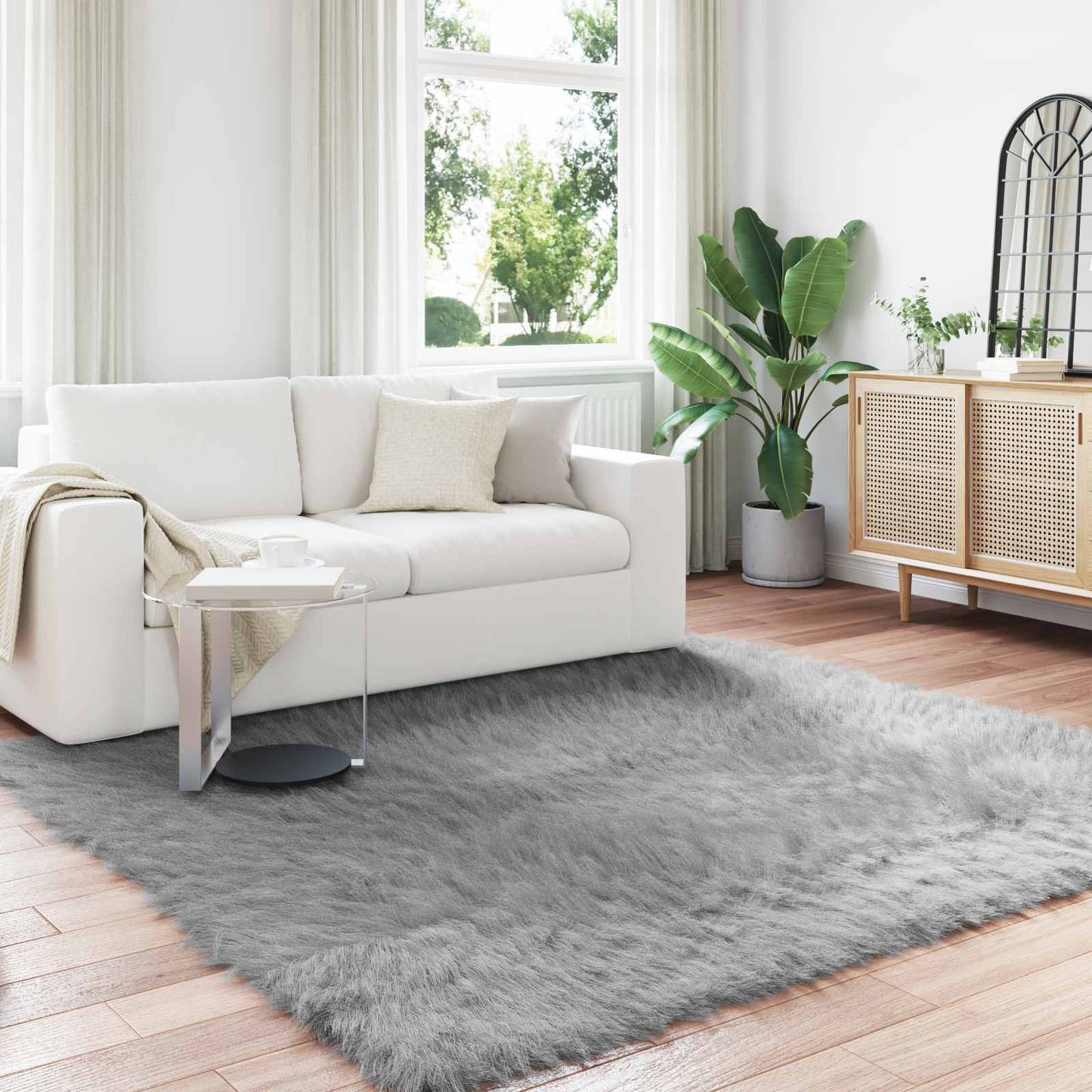 vidaXL Kunstschaffell Teppich Tafalla Grau 200 x 200 cm Polyester