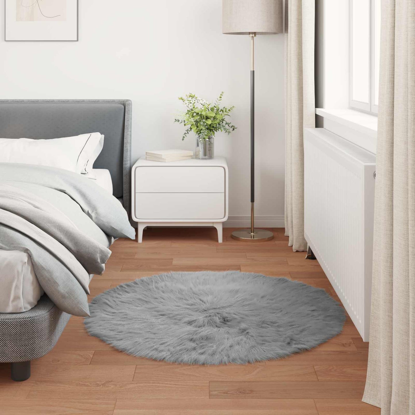 vidaXL Kunstschaffell Teppich Tafalla Grau Ø 80 cm Polyester