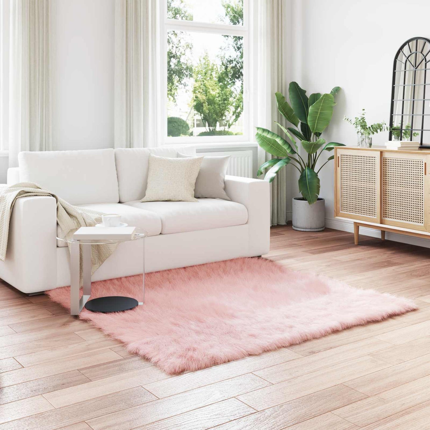 vidaXL Kunstschaffell Teppich Tafalla Rosa 120 x 120 cm Polyester