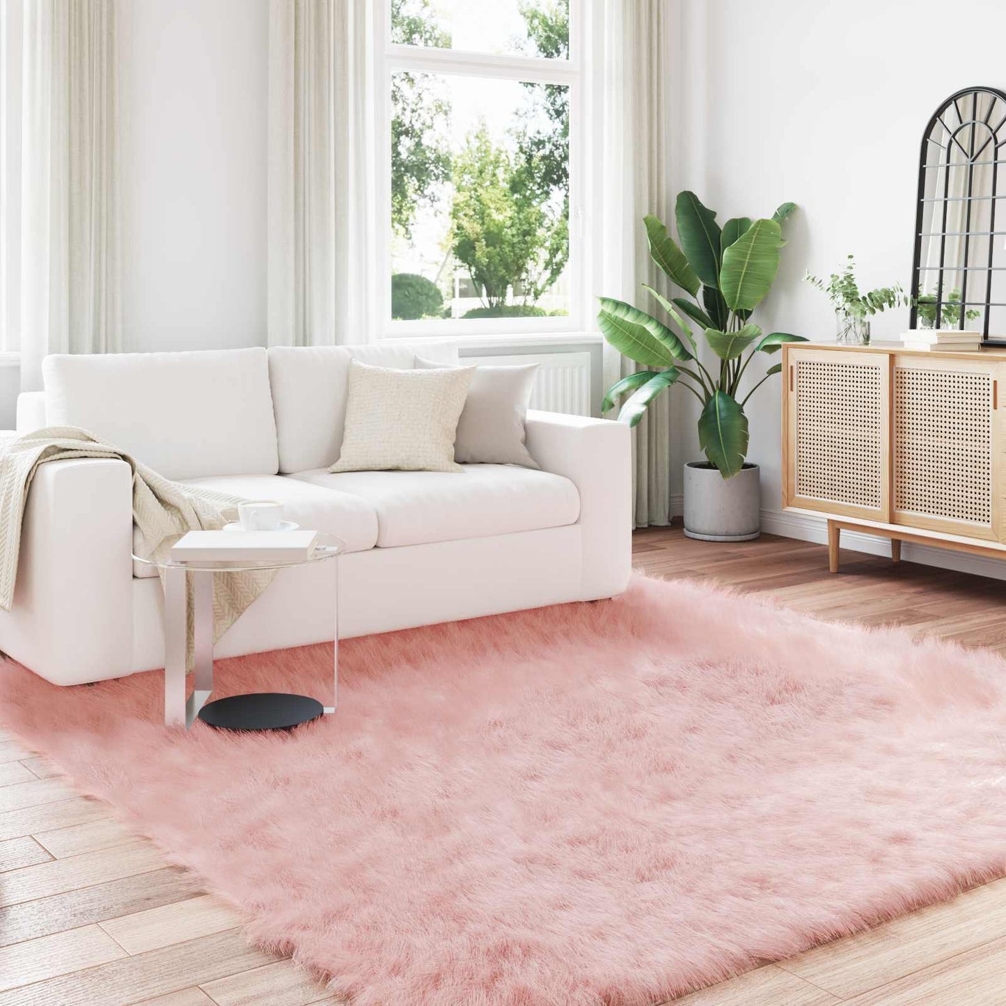 vidaXL Kunstschaffell Teppich Tafalla Rosa 200 x 200 cm Polyester