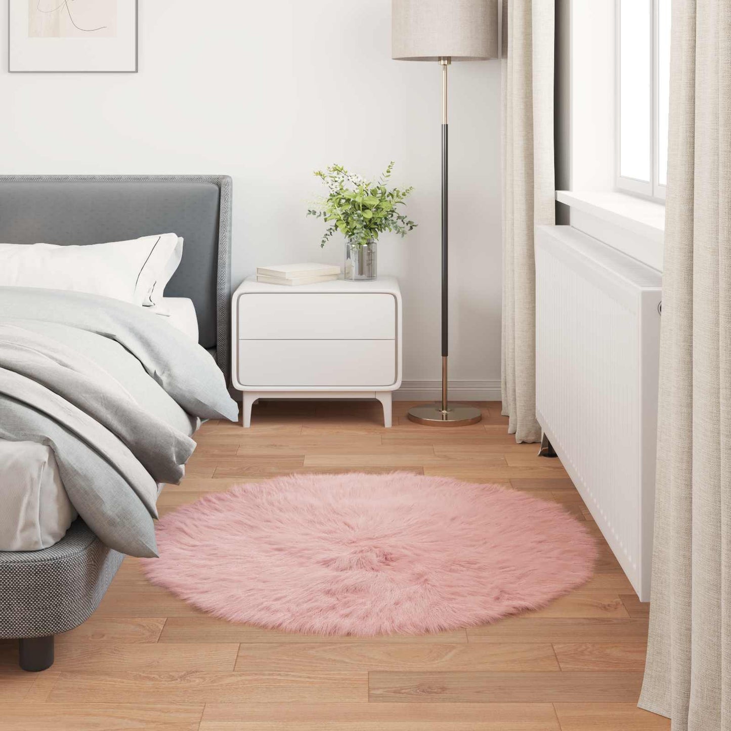 vidaXL Kunstschaffell Teppich Tafalla Rosa Ø 120 cm Polyester