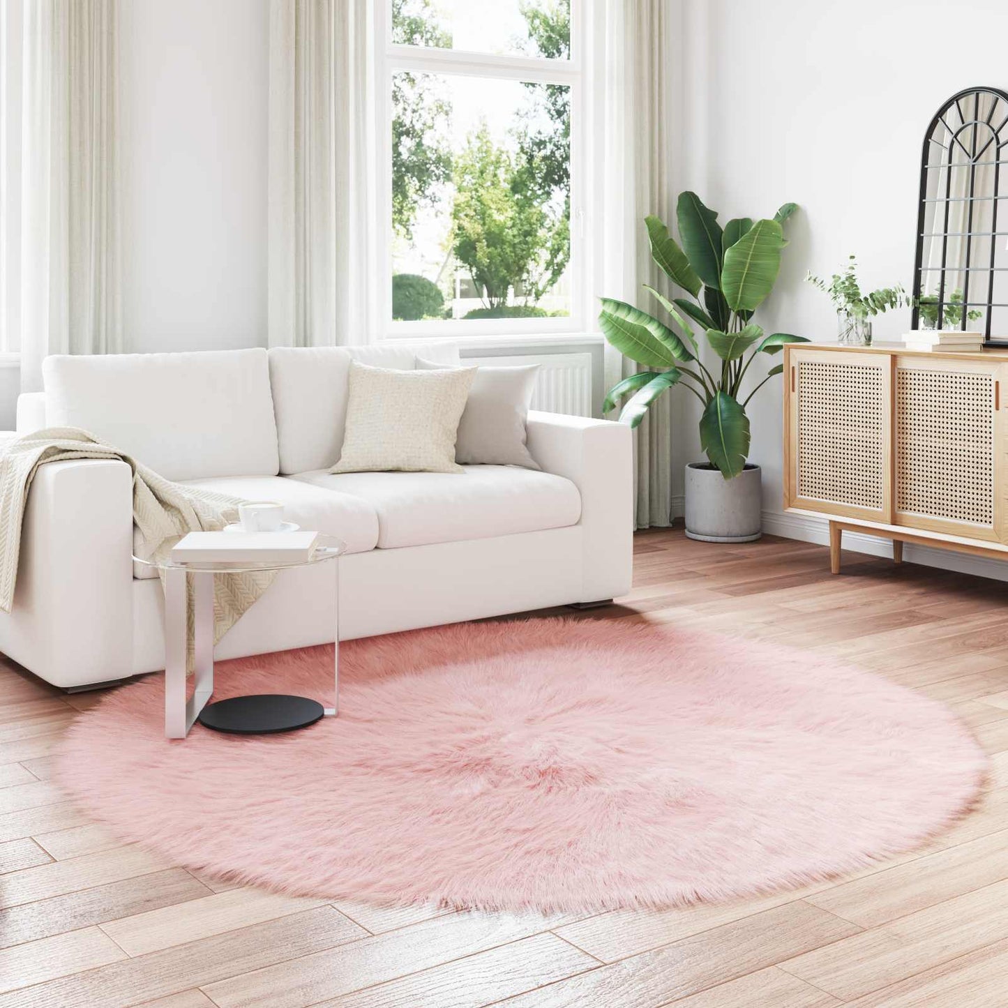 vidaXL Kunstschaffell Teppich Tafalla Rosa Ø 200 cm Polyester