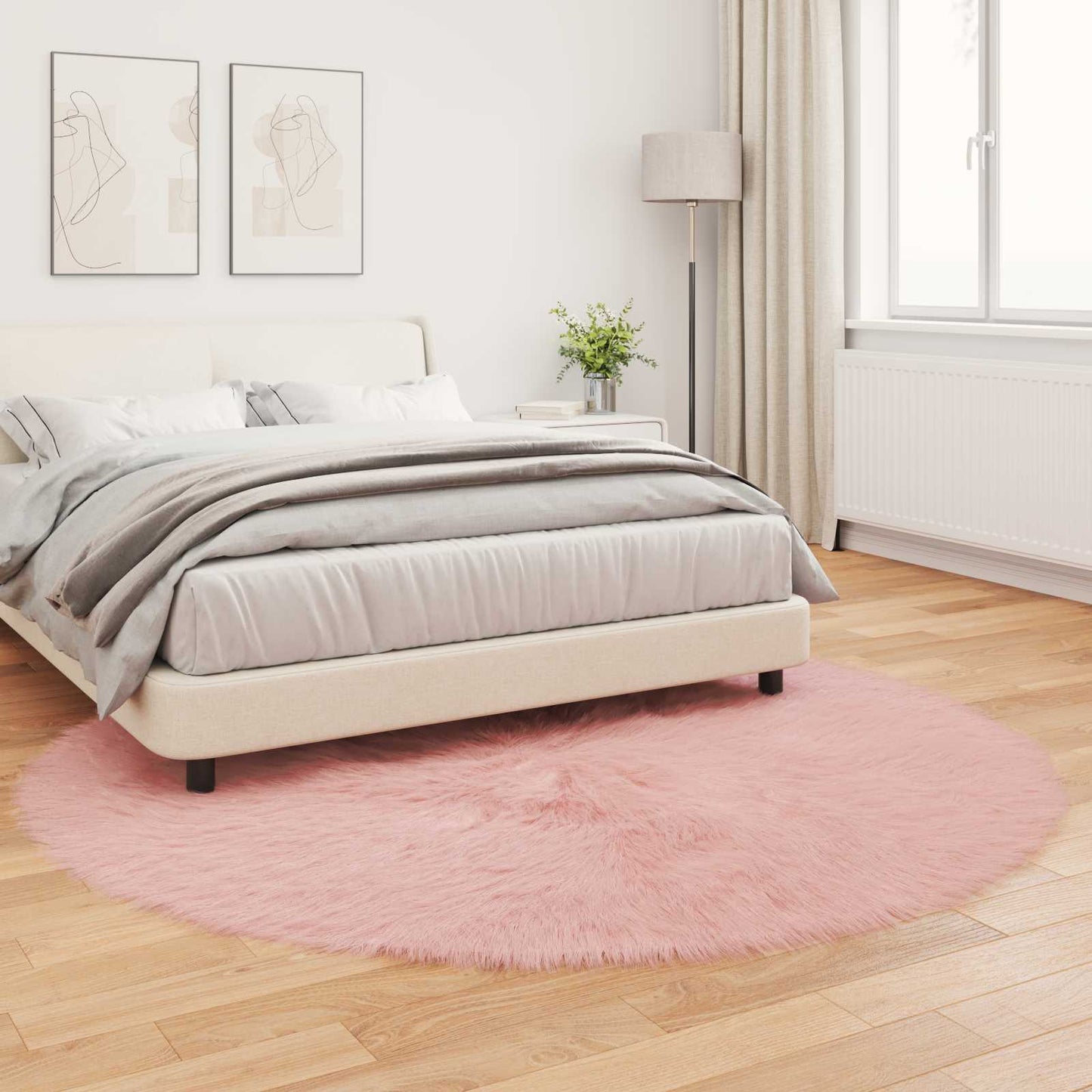 vidaXL Kunstschaffell Teppich Tafalla Rosa Ø 200 cm Polyester