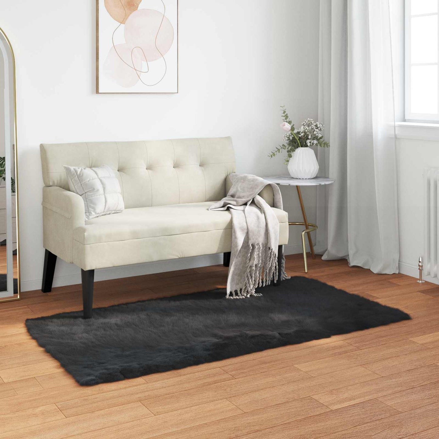 vidaXL Kunstschaffell Teppich Tafalla Schwarz 60 x 110 cm Polyester