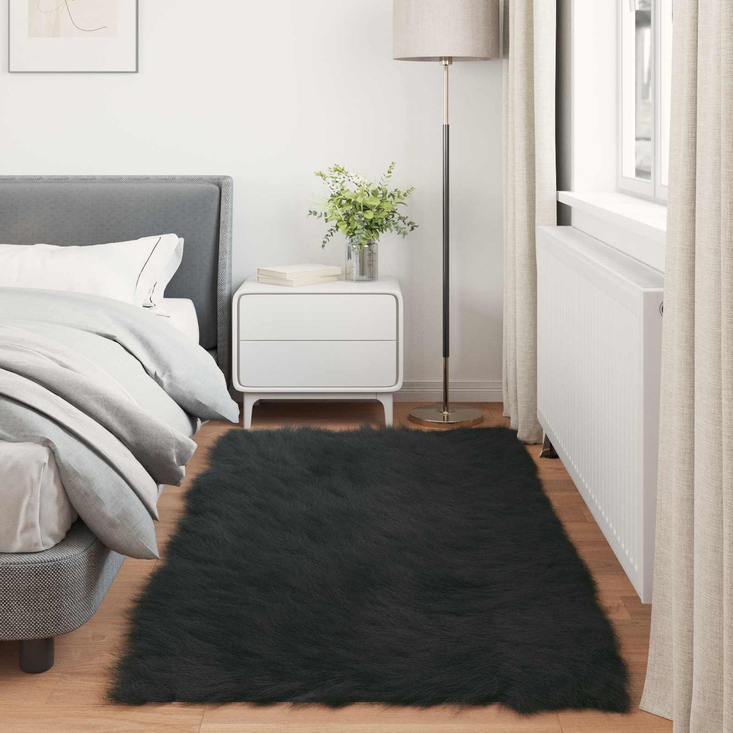 vidaXL Kunstschaffell Teppich Tafalla Schwarz 80 x 200 cm Polyester