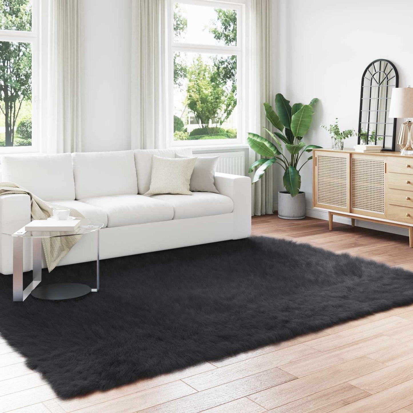 vidaXL Kunstschaffell Teppich Tafalla Schwarz 200 x 280 cm Polyester