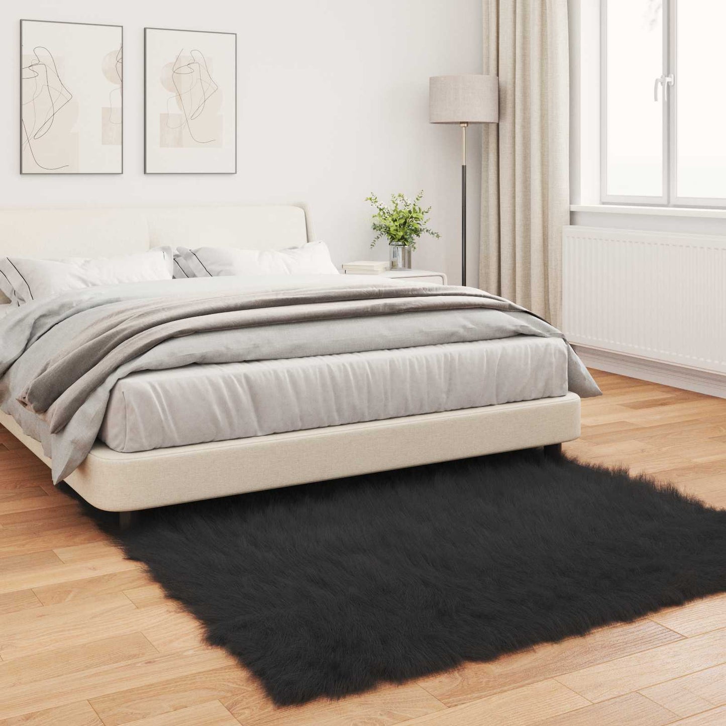 vidaXL Kunstschaffell Teppich Tafalla Schwarz 160 x 160 cm Polyester