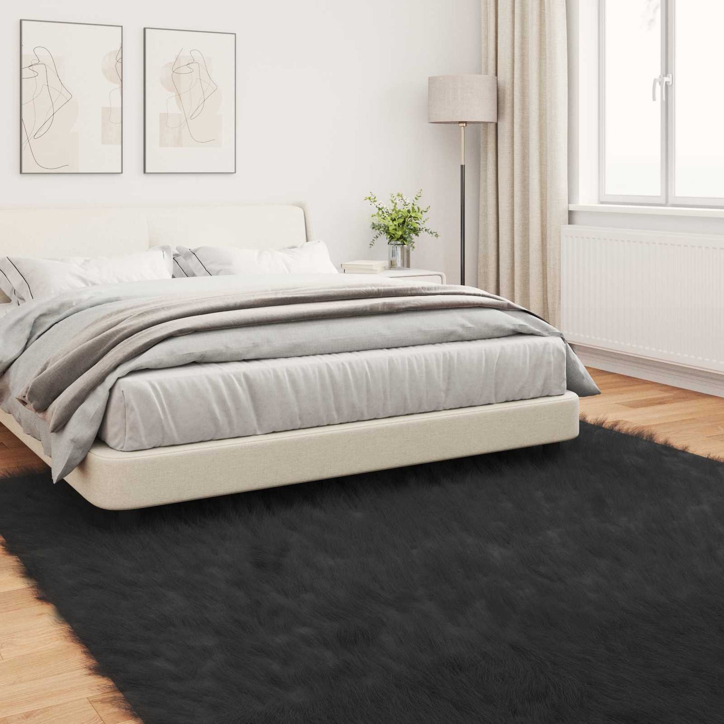 vidaXL Kunstschaffell Teppich Tafalla Schwarz 200 x 200 cm Polyester