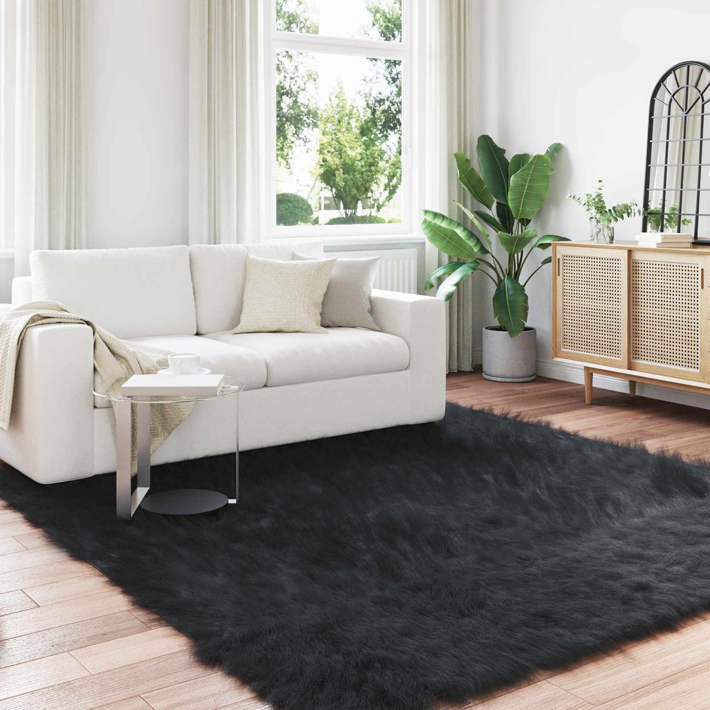 vidaXL Kunstschaffell Teppich Tafalla Schwarz 240 x 240 cm Polyester