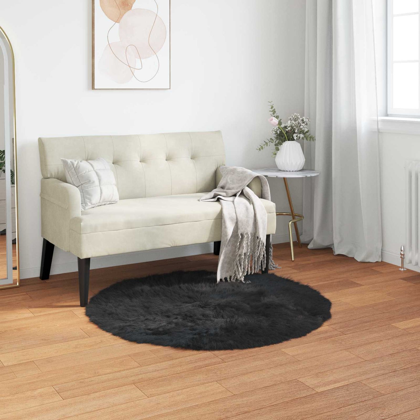 vidaXL Kunstschaffell Teppich Tafalla Schwarz Ø 80 cm Polyester