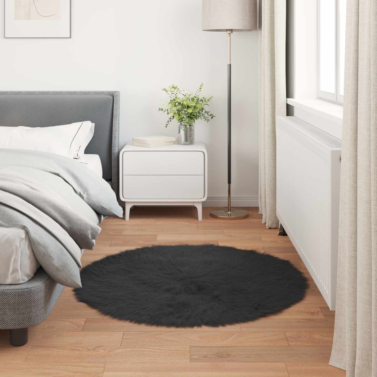 vidaXL Kunstschaffell Teppich Tafalla Schwarz Ø 80 cm Polyester