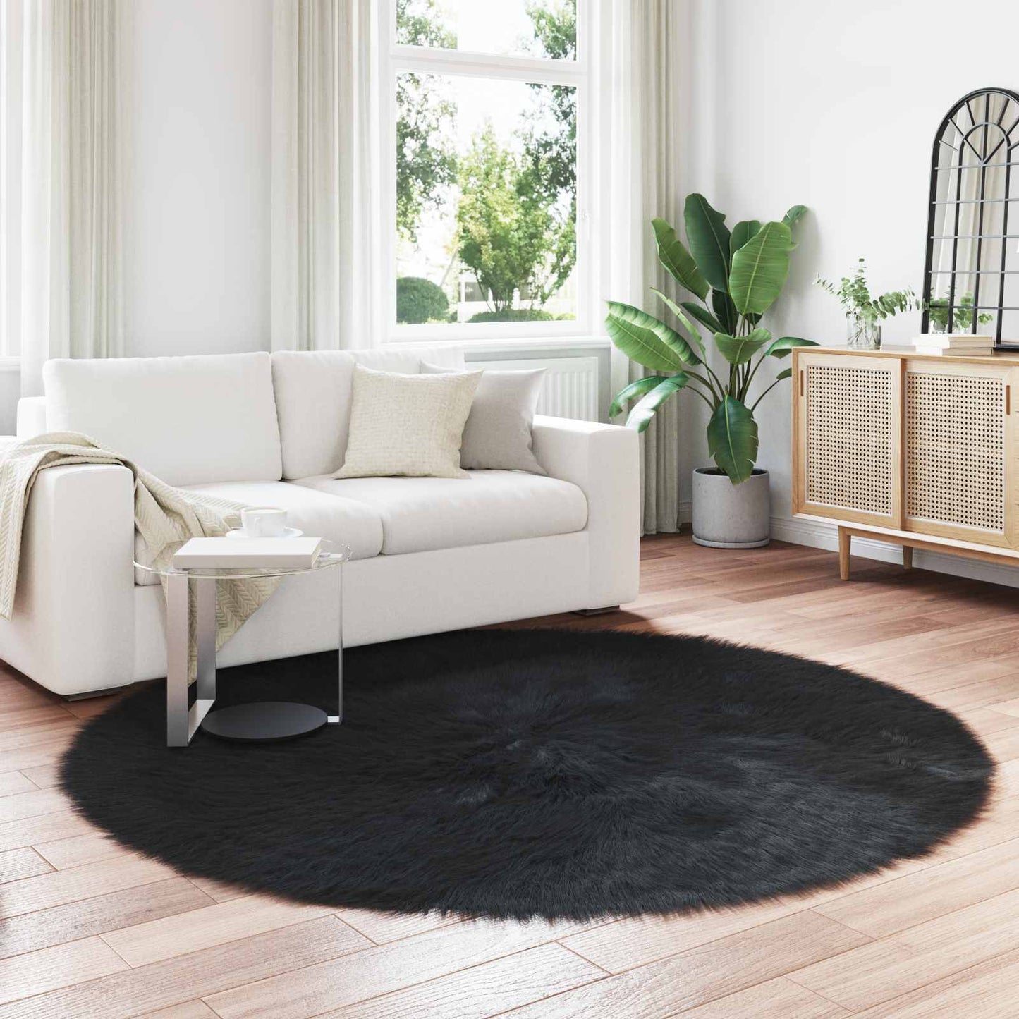 vidaXL Kunstschaffell Teppich Tafalla Schwarz Ø 160 cm Polyester