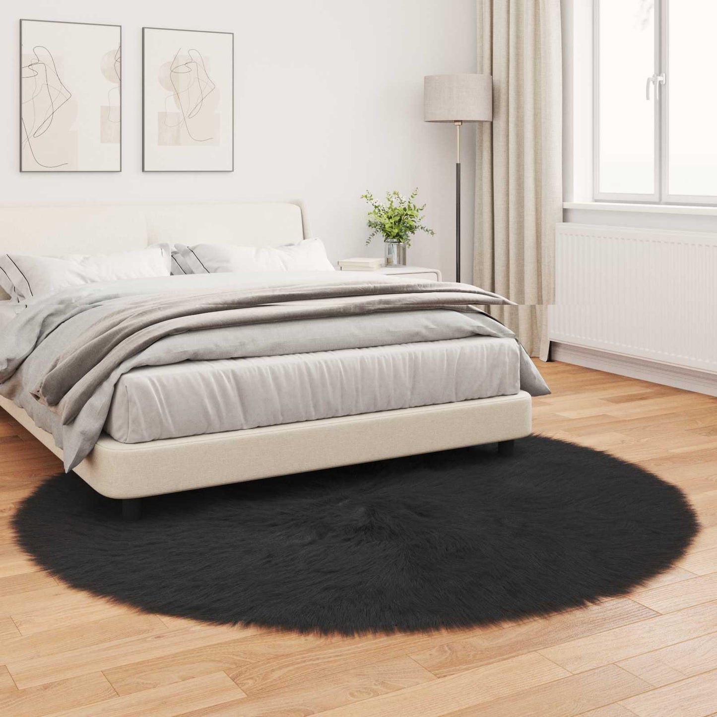 vidaXL Kunstschaffell Teppich Tafalla Schwarz Ø 160 cm Polyester