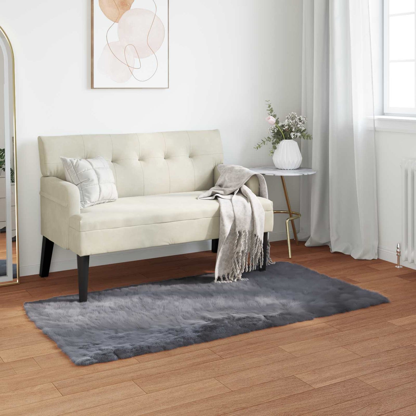 vidaXL Kunstschaffell Teppich Tafalla Anthrazit 60 x 110 cm Polyester