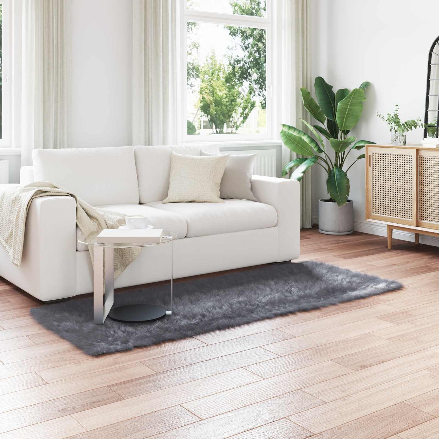 vidaXL Kunstschaffell Teppich Tafalla Anthrazit 80 x 200 cm Polyester