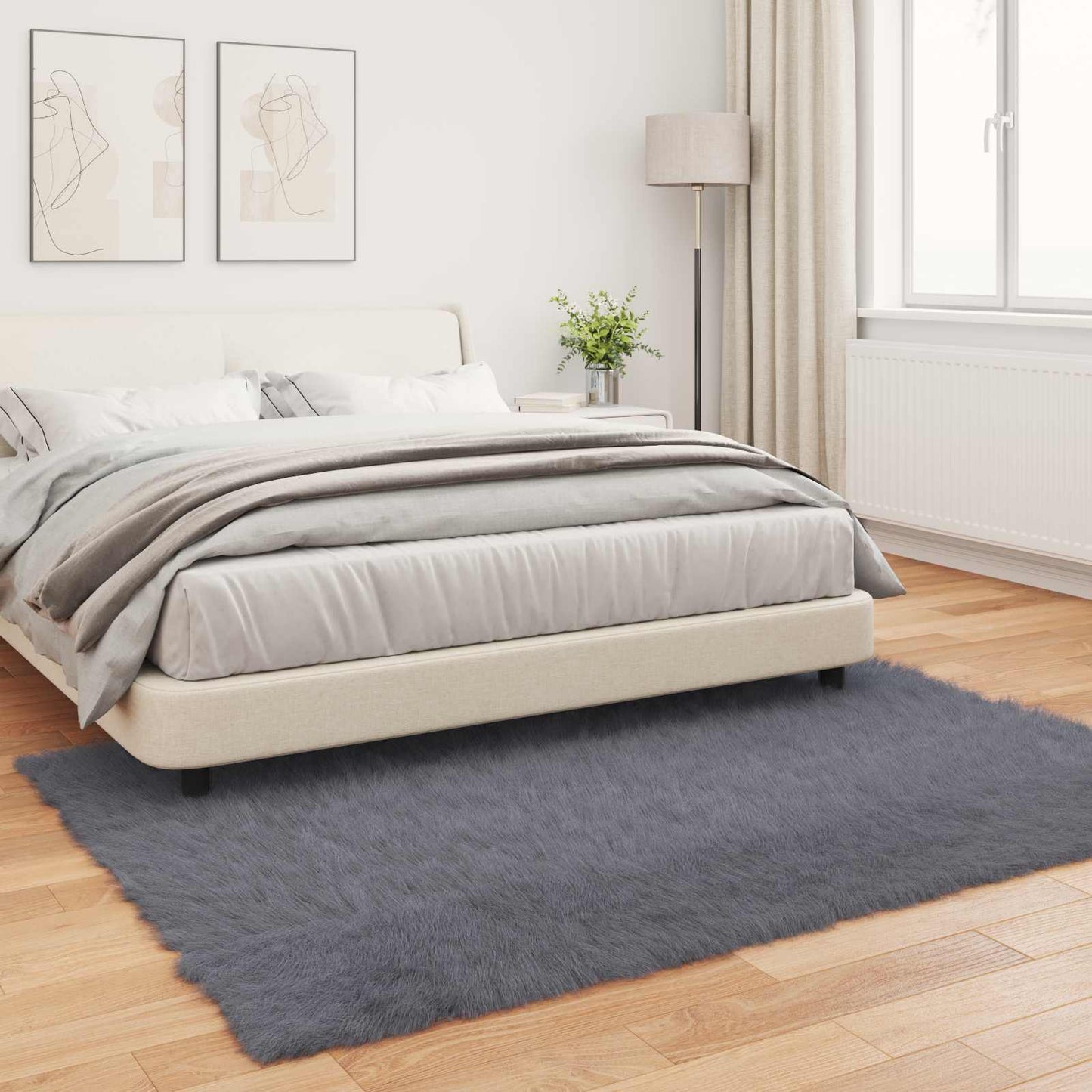 vidaXL Kunstschaffell Teppich Tafalla Anthrazit 120 x 170 cm Polyester