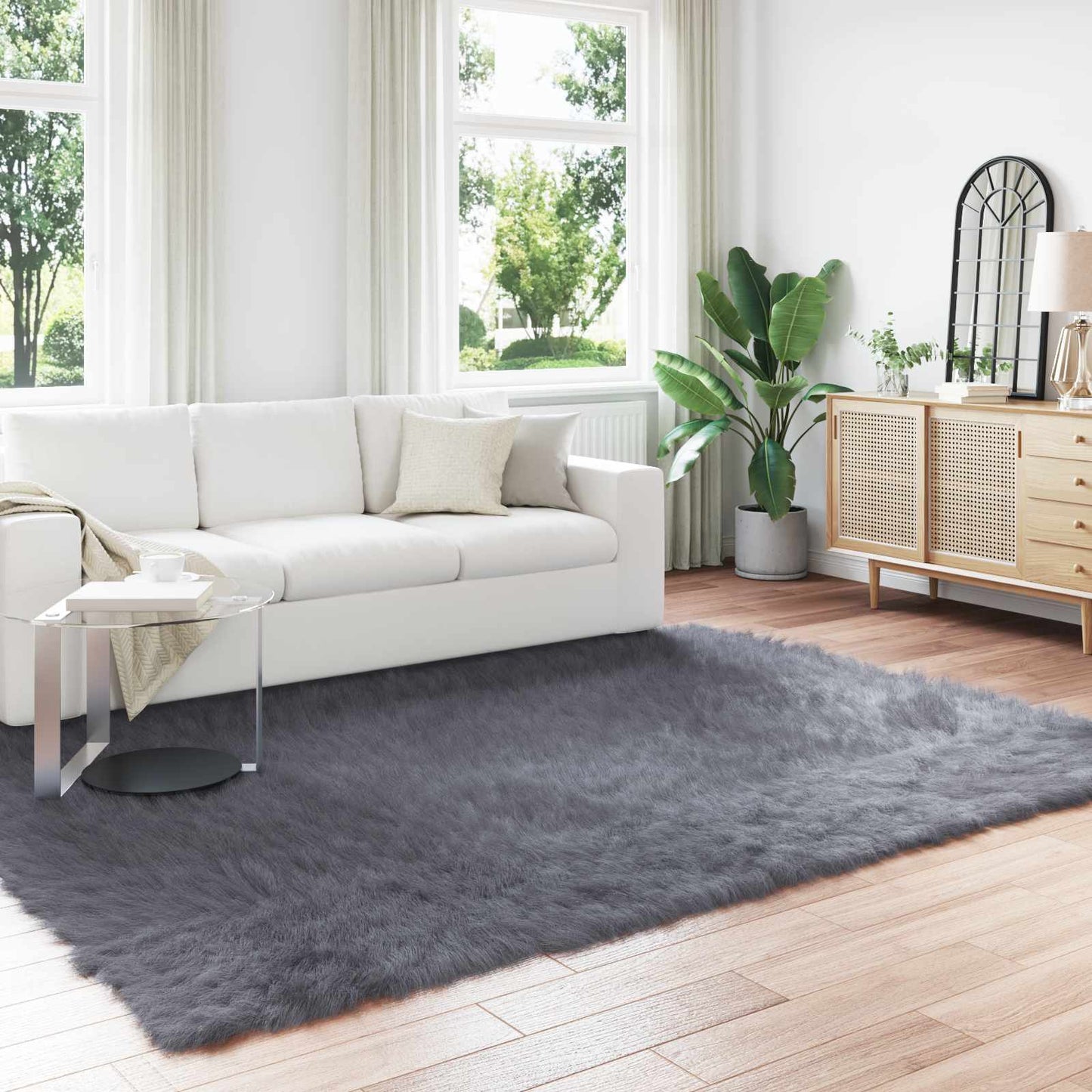 vidaXL Kunstschaffell Teppich Tafalla Anthrazit 200 x 280 cm Polyester