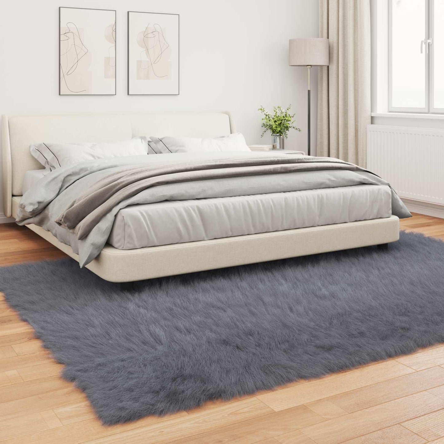 vidaXL Kunstschaffell Teppich Tafalla Anthrazit 240 x 340 cm Polyester