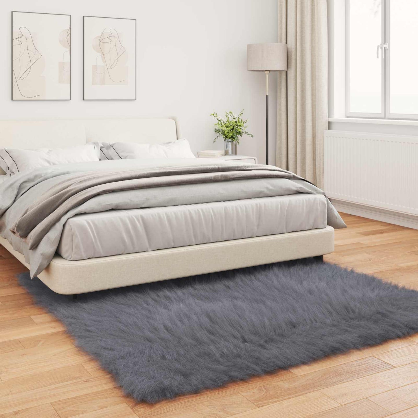 vidaXL Kunstschaffell Teppich Tafalla Anthrazit 160 x 160 cm Polyester