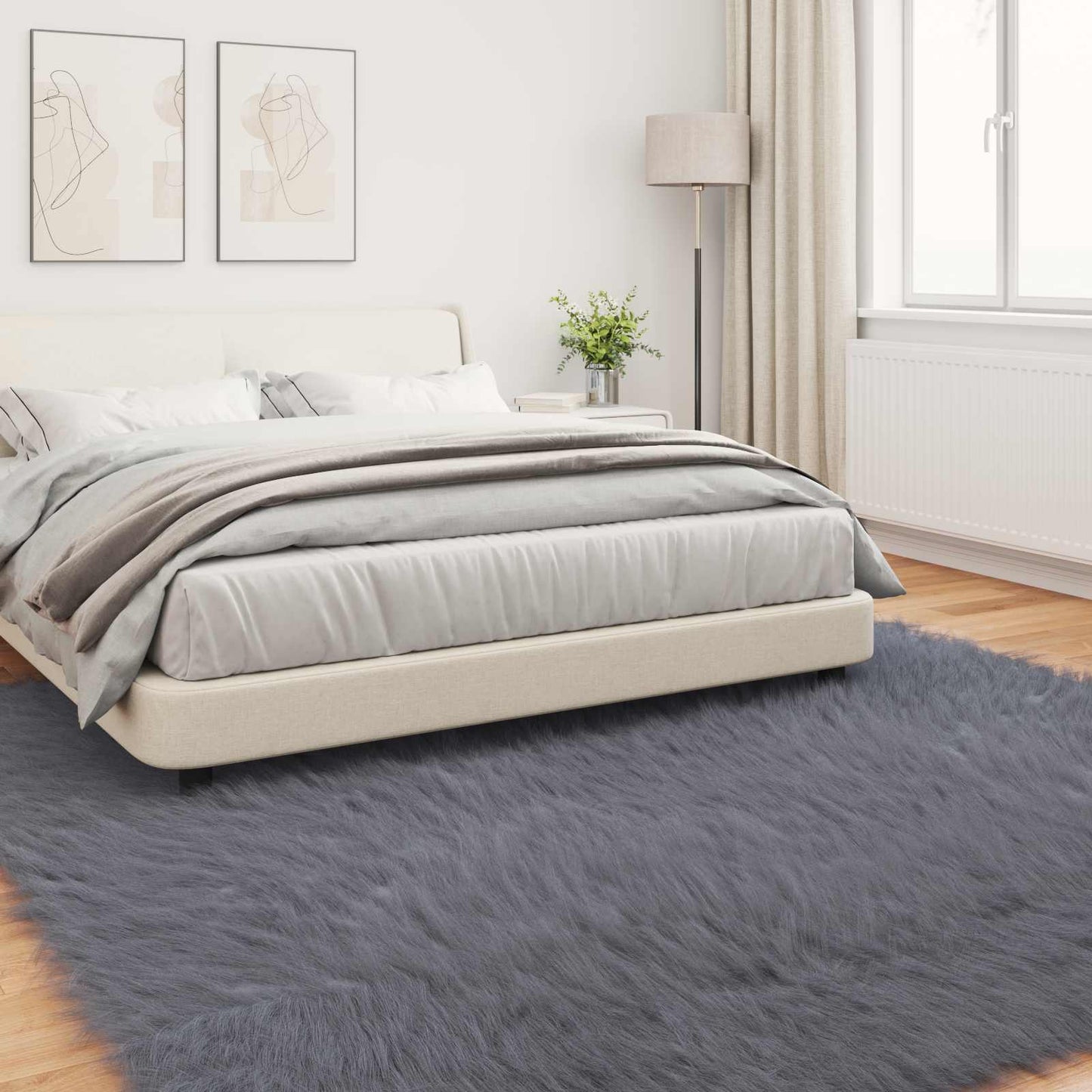vidaXL Kunstschaffell Teppich Tafalla Anthrazit 200 x 200 cm Polyester