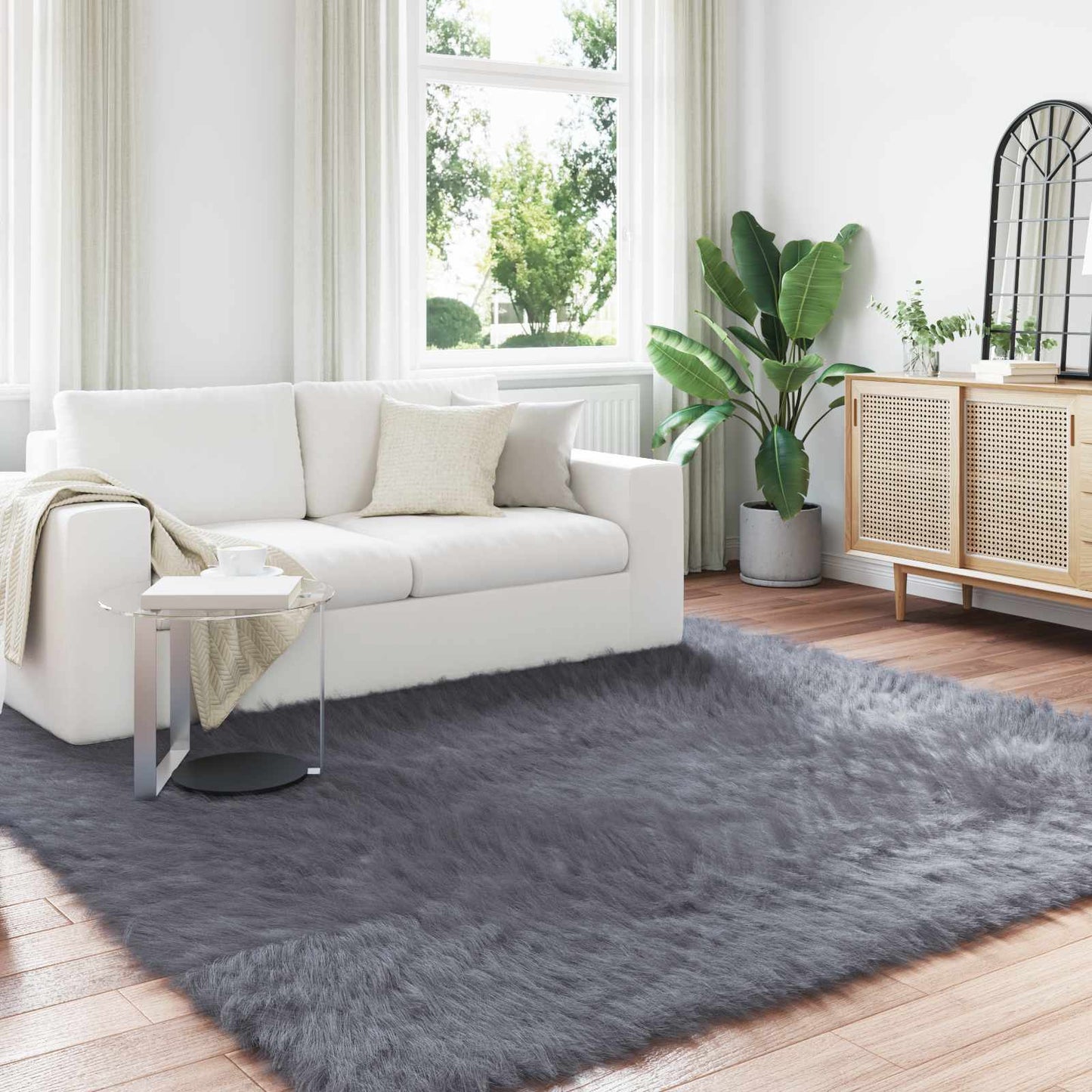 vidaXL Kunstschaffell Teppich Tafalla Anthrazit 240 x 240 cm Polyester